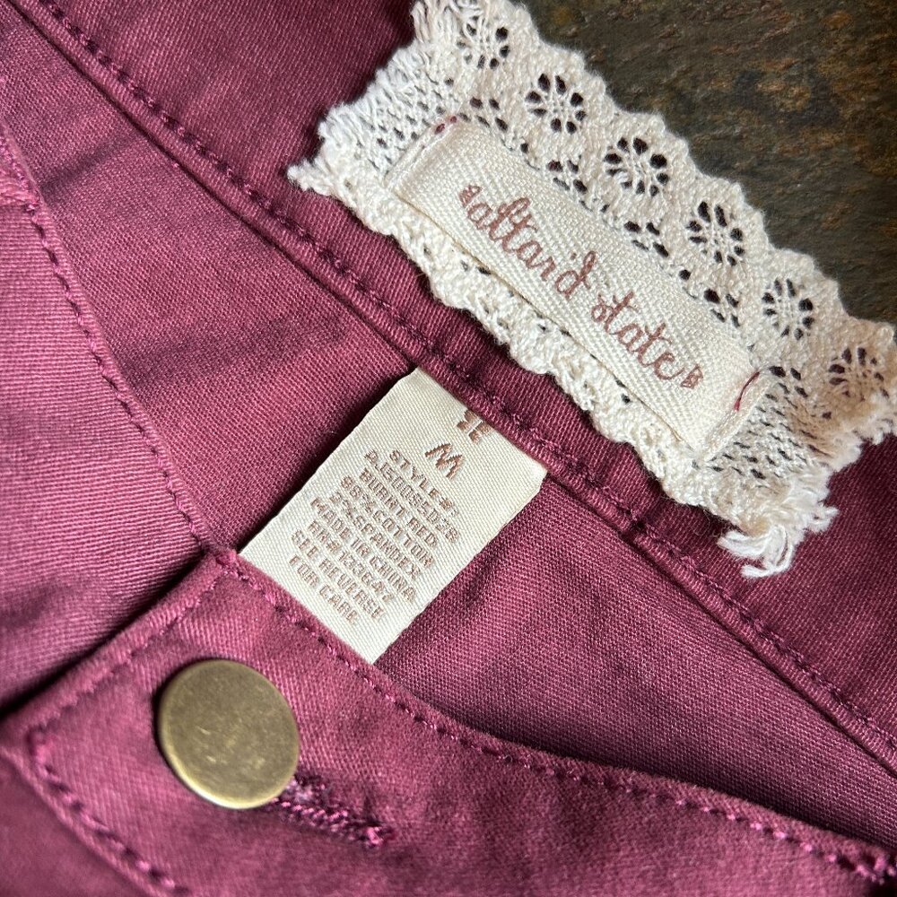 Altar’d State Burgundy Stretch Denim Button-Front Mini Skirt - Picture 4 of 7